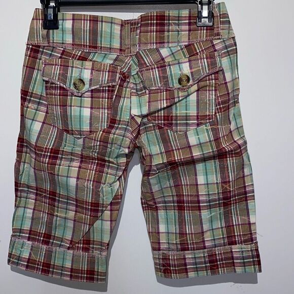 Rewind Womens Multicolor Plaid Button Low Rise Bermuda Shorts Size 0 - Picture 5 of 6